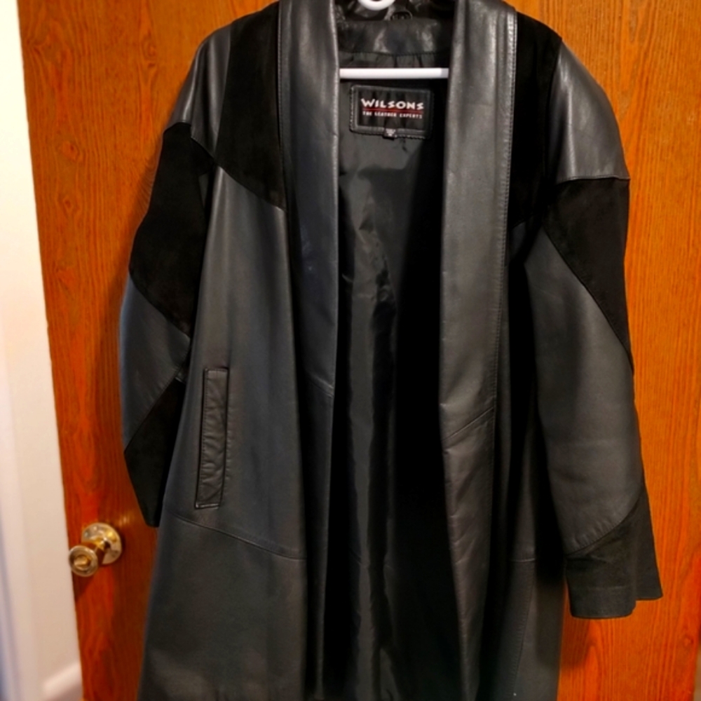 Wilsons Leather and Suade Black Trench Coat Knee-Length
